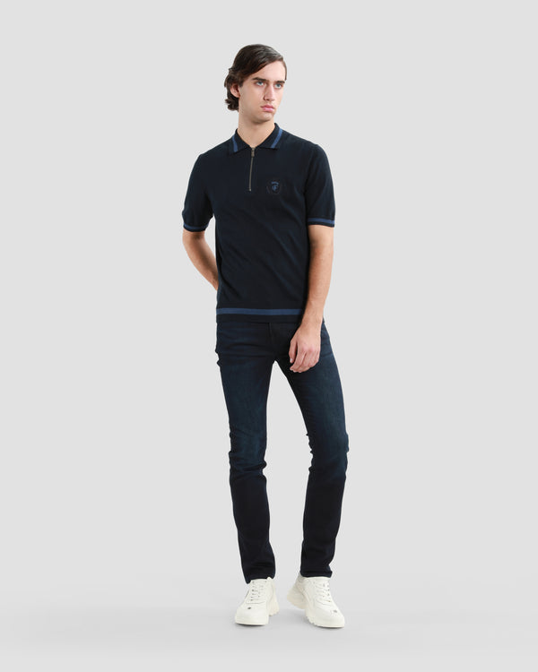 Gianfranco Ferre Half Zip Knitted Polo Shirt Navy