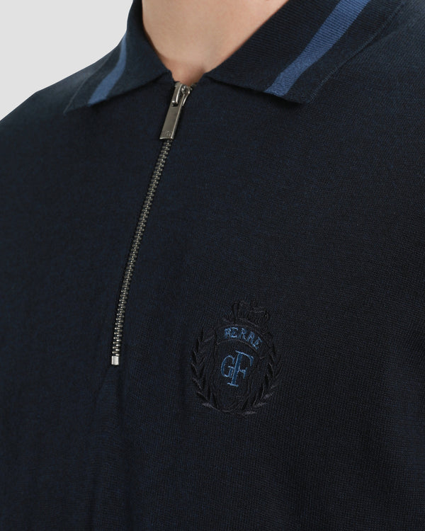 Gianfranco Ferre Half Zip Knitted Polo Shirt Navy