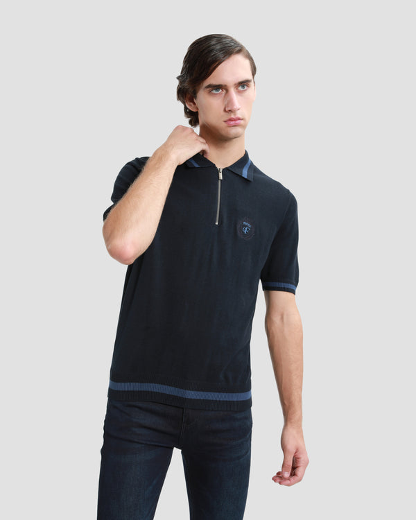 gianfranco ferre Half Zip Knitted Polo Shirt Navy