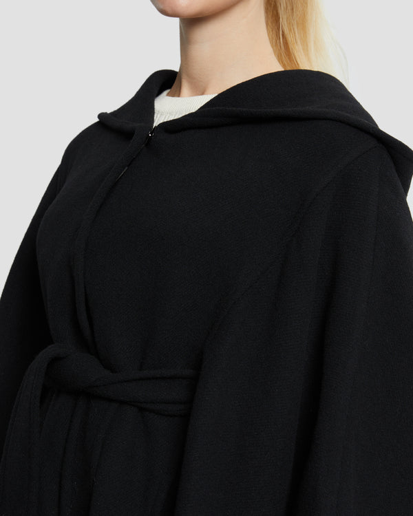 Gianfranco Ferre Hooded Fringed Hem Poncho Black