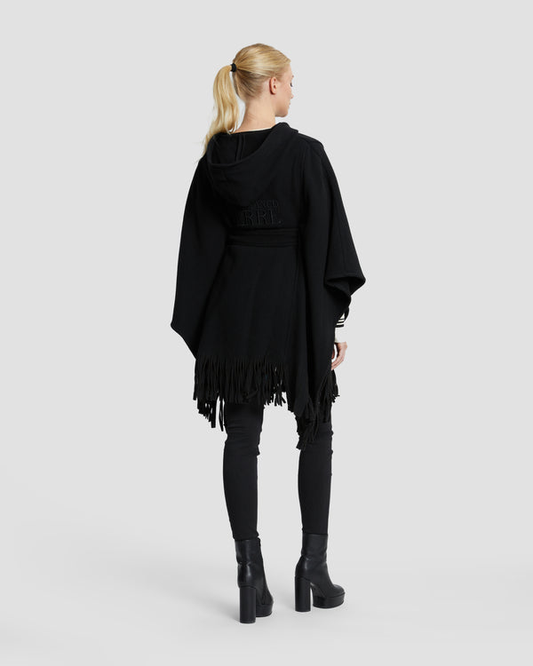 Gianfranco Ferre Hooded Fringed Hem Poncho Black