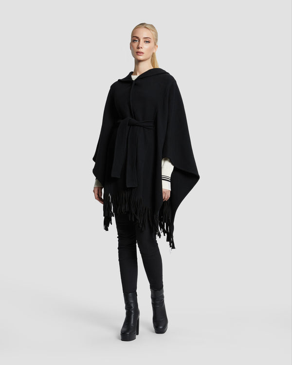 gianfranco ferre Hooded Fringed Hem Poncho Black