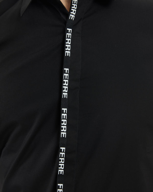 Gianfranco Ferre Jacquard Logo Tape Shirt Black