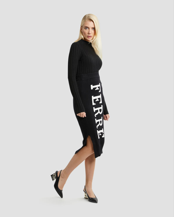 Gianfranco Ferre Knitted Logo Pencil Skirt Black