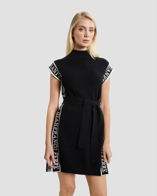 Gianfranco Ferre Knitted Logo Taper Poncho Black