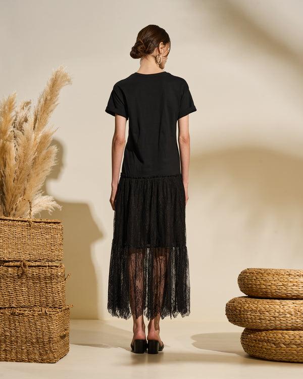 Gianfranco Ferre Lace Hem T-Shirt Dress Black