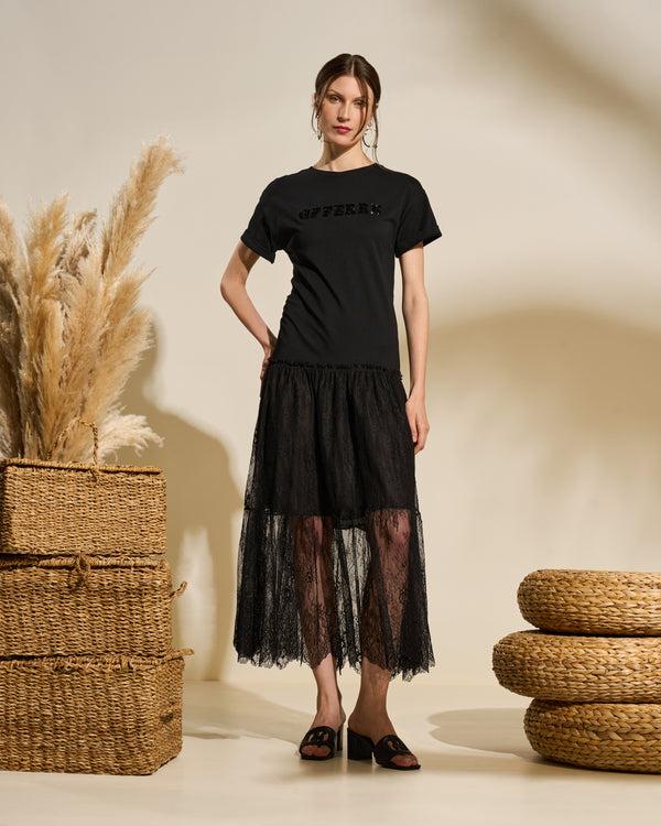 gianfranco ferre Lace Hem T-Shirt Dress Black