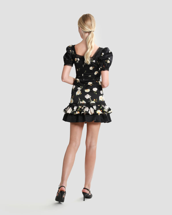 Gianfranco Ferre Lace Trim Tiered Mini Dress Black