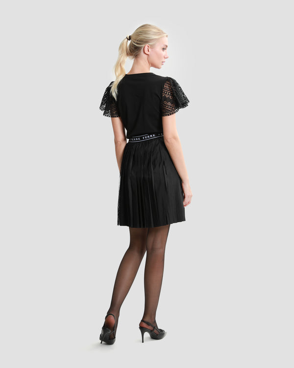 Gianfranco Ferre Logo Band Pleated Skirt Black