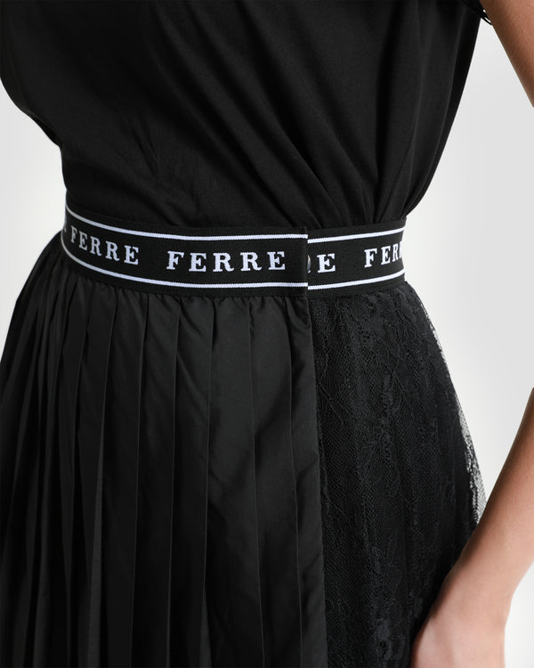 Gianfranco Ferre Logo Band Pleated Skirt Black