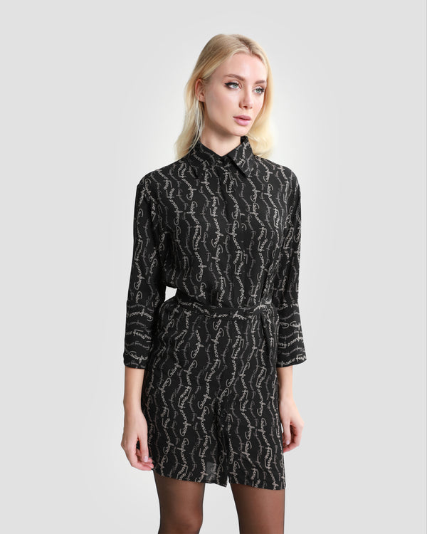 Gianfranco Ferre Logo Mini Dress With Belt Black