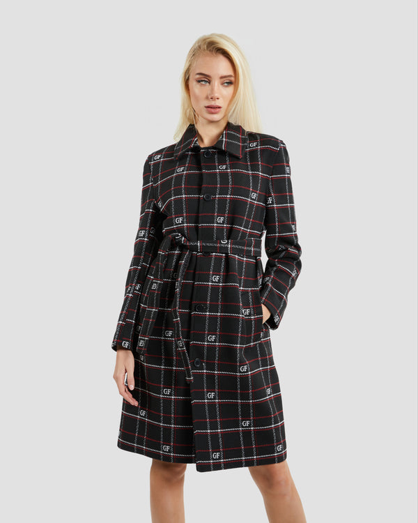 Gianfranco Ferre Logo Plaid Coat Black