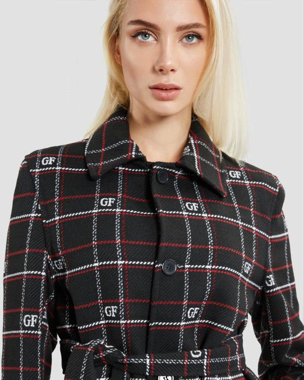 Gianfranco Ferre Logo Plaid Coat Black