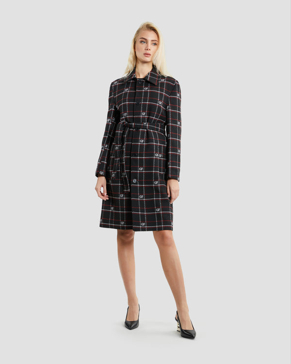 gianfranco ferre Logo Plaid Coat Black