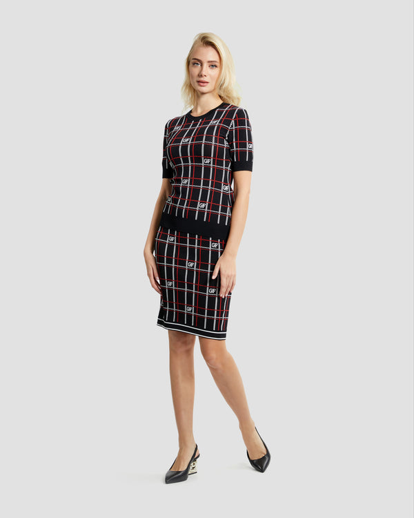 Gianfranco Ferre Logo Plaid Pencil Skirt Black
