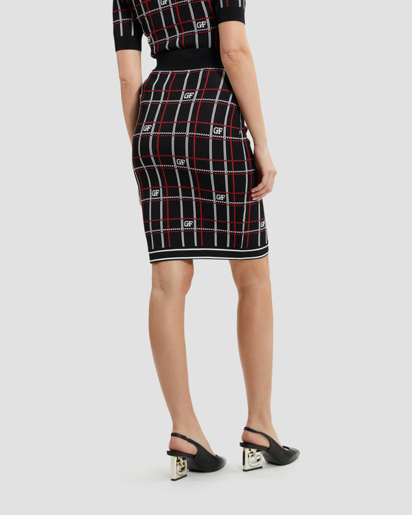 Gianfranco Ferre Logo Plaid Pencil Skirt Black