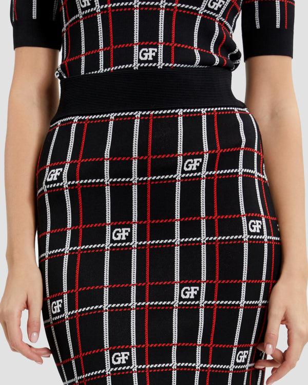 Gianfranco Ferre Logo Plaid Pencil Skirt Black