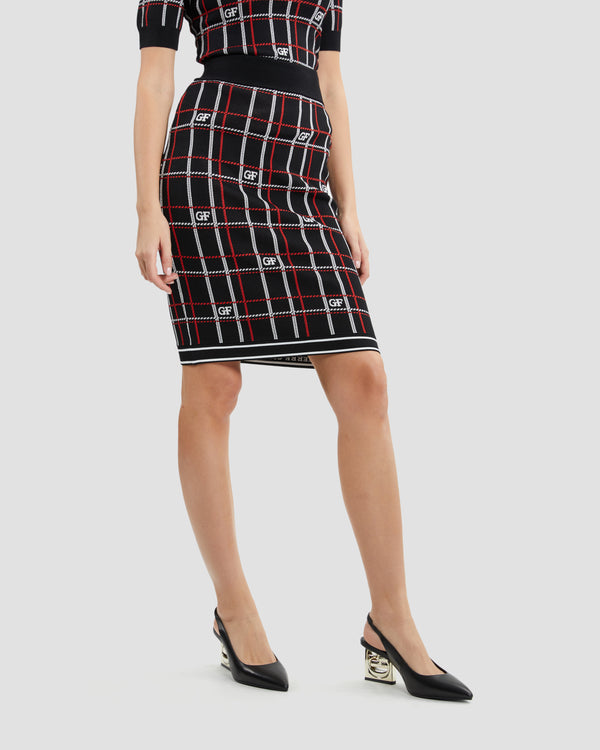 gianfranco ferre Logo Plaid Pencil Skirt Black
