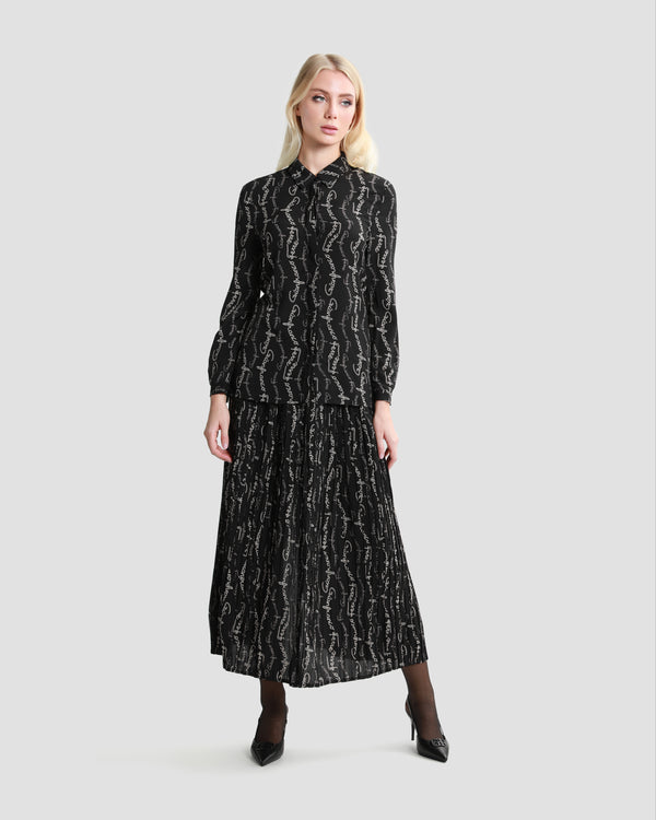 Gianfranco Ferre Logo Print Pleated Skirt Black