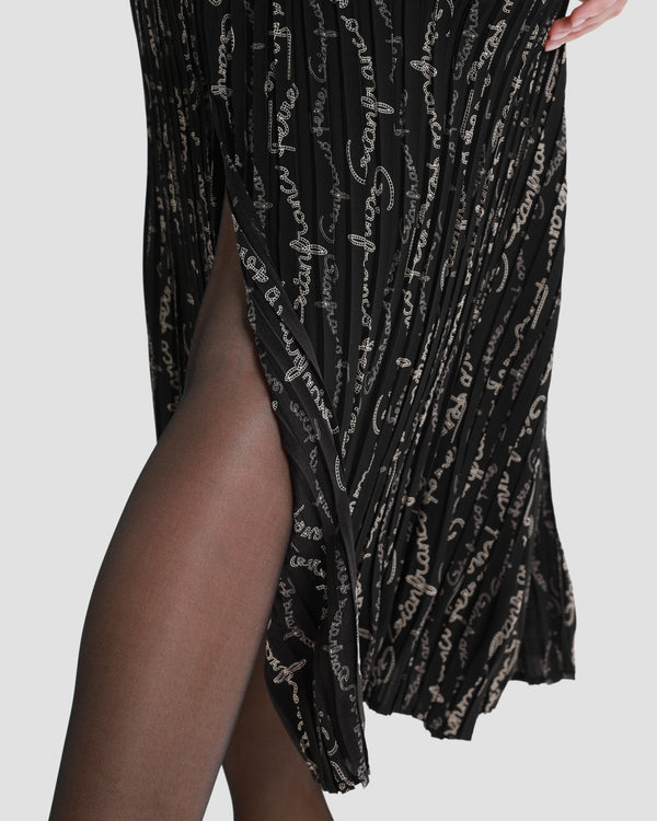 Gianfranco Ferre Logo Print Pleated Skirt Black