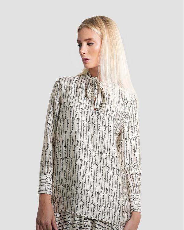 gianfranco ferre Logo Print Self-tie Shirt Beige