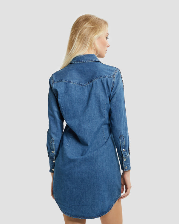 Gianfranco Ferre Logo Taper Denim Shirt Dress Blue