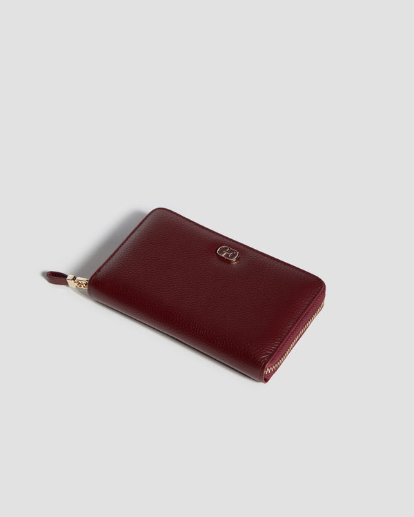 Gianfranco Ferre Luxe Zipped Leather Wallet Maroon