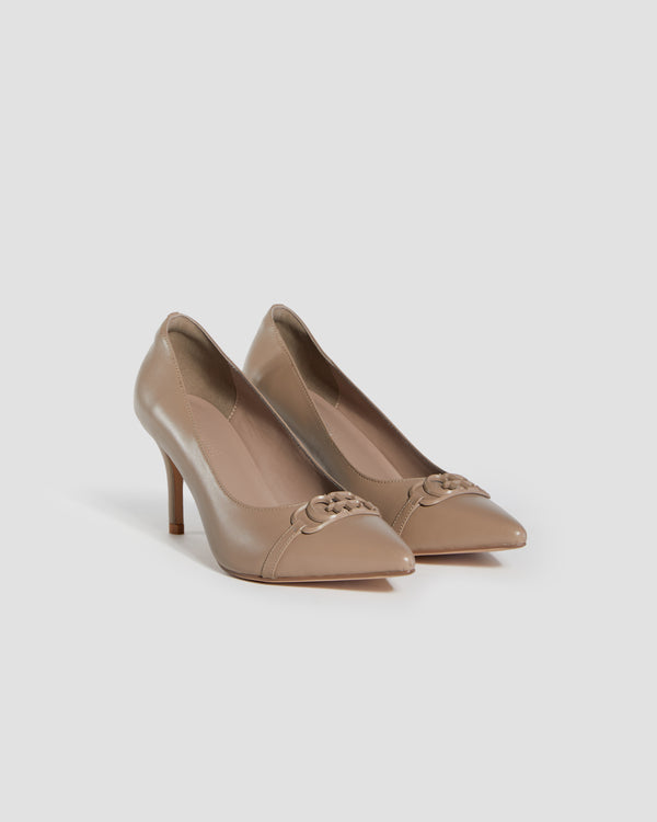 Gianfranco Ferre Metallic GF Logo Stilettos Taupe