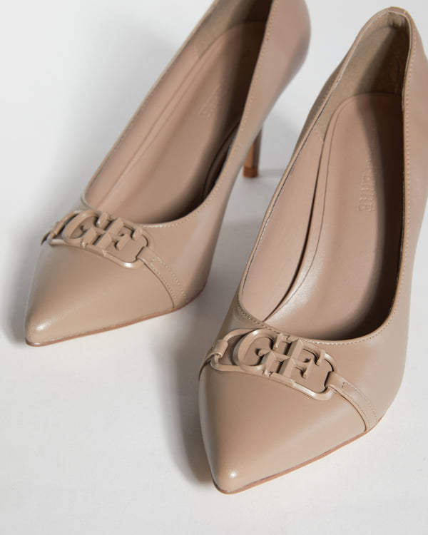 Gianfranco Ferre Metallic GF Logo Stilettos Taupe