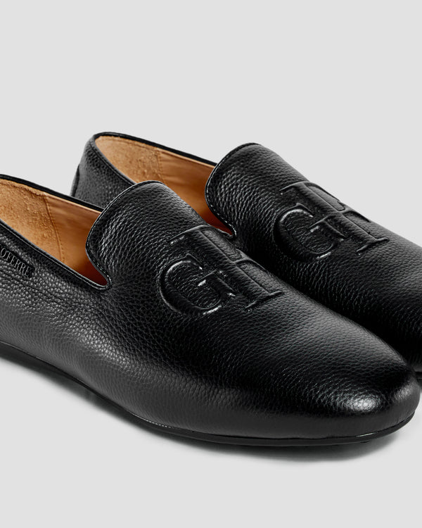 Gianfranco Ferre Monogram Embossed Moccasins Black