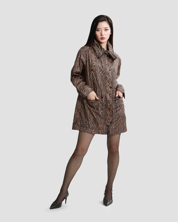 Gianfranco Ferre Monogram Hooded Raincoat Brown