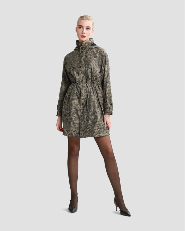 Gianfranco Ferre Monogram Hooded Raincoat Brown