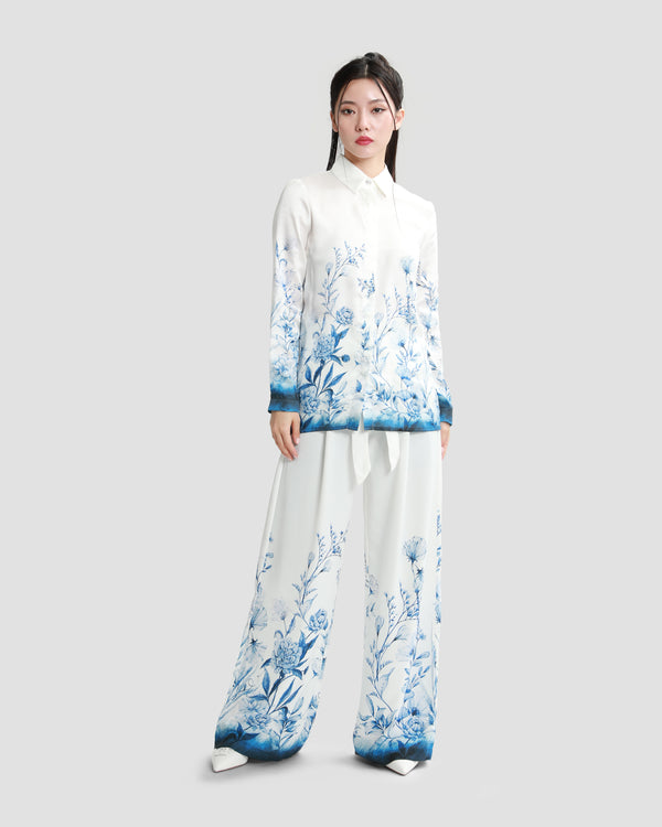 Gianfranco Ferre Palazzo Floral Trousers Blue