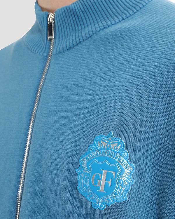 Gianfranco Ferre Patched Zip Up Cardigan Blue