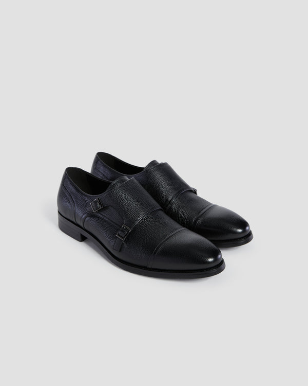 Gianfranco Ferre Pebbled Finish Monk Shoes Black