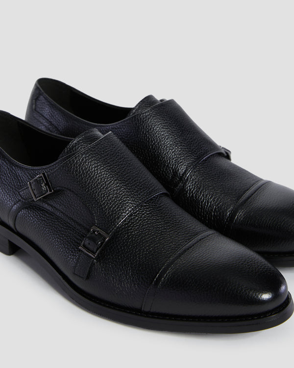 Gianfranco Ferre Pebbled Finish Monk Shoes Black