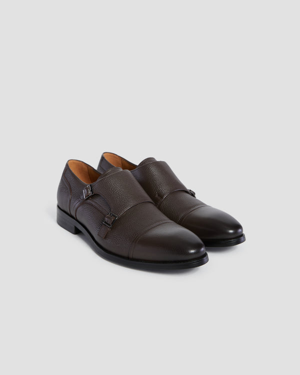 Gianfranco Ferre Pebbled Finish Monk Shoes Brown