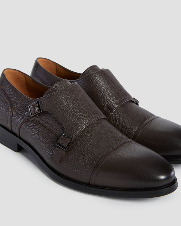 Gianfranco Ferre Pebbled Finish Monk Shoes Brown