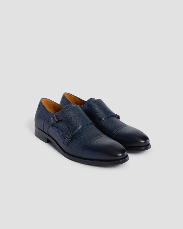 Gianfranco Ferre Pebbled Finish Monk Shoes Navy