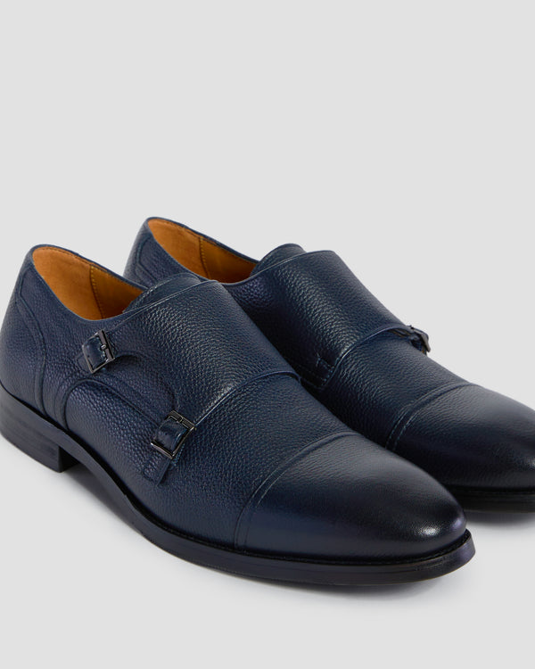 Gianfranco Ferre Pebbled Finish Monk Shoes Navy