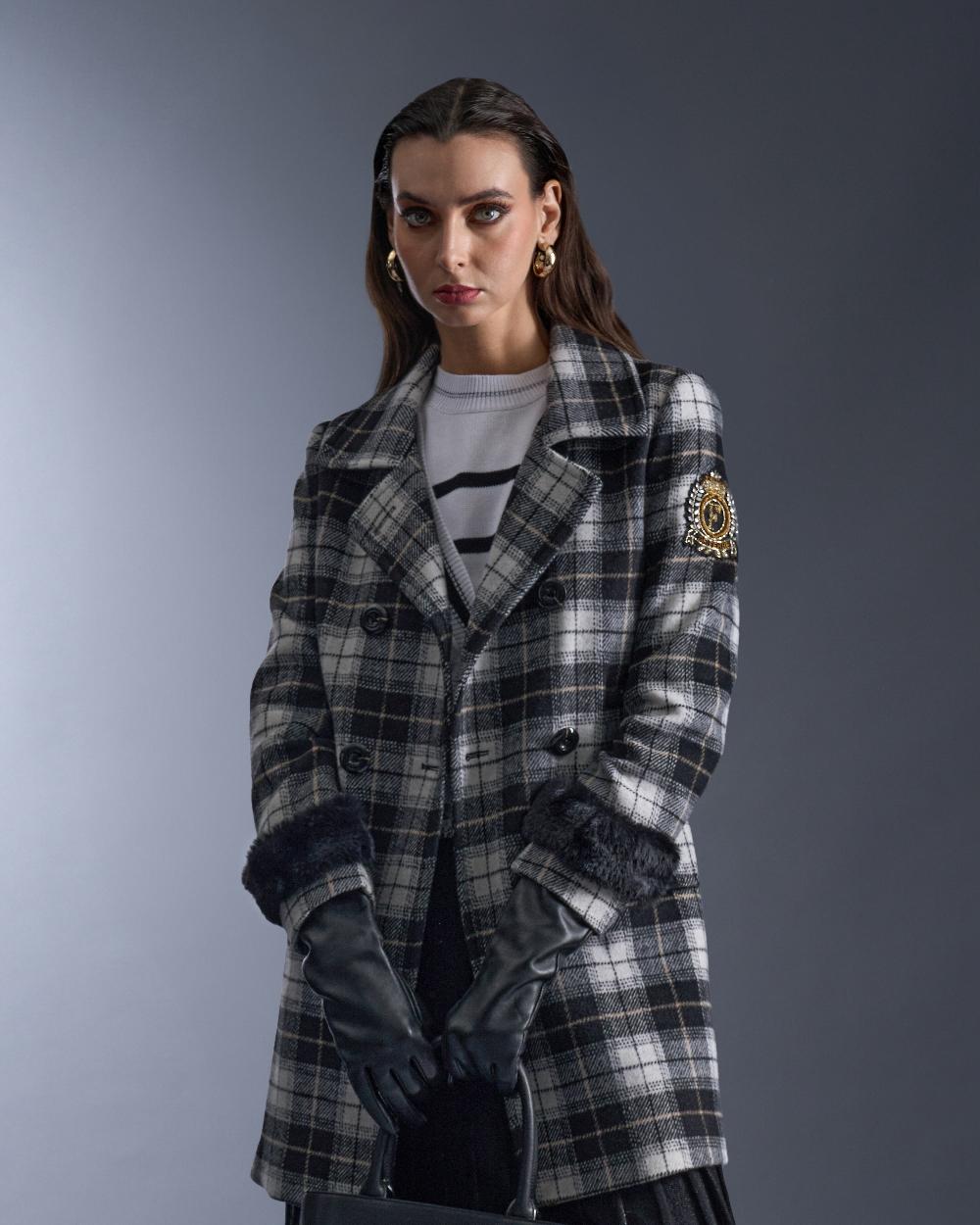 Gianfranco Ferre Plaid Imperial Patched Coat Black