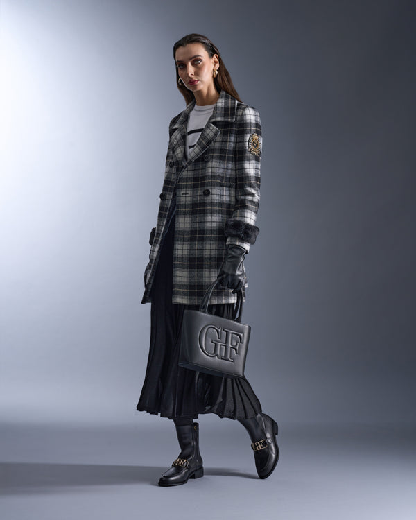 gianfranco ferre Plaid Imperial Patched Coat Black