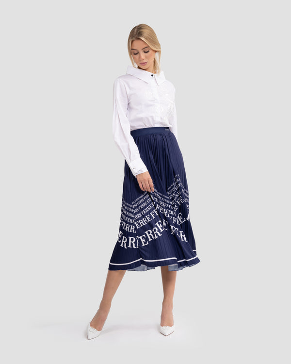 Gianfranco Ferre Pleated Midi Skirt Navy