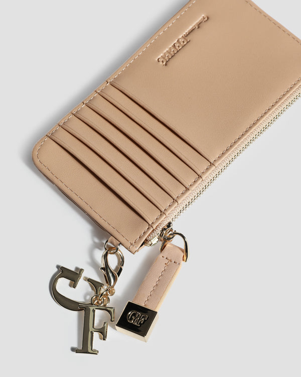 Gianfranco Ferre Quilted Half Zip Wallet Beige