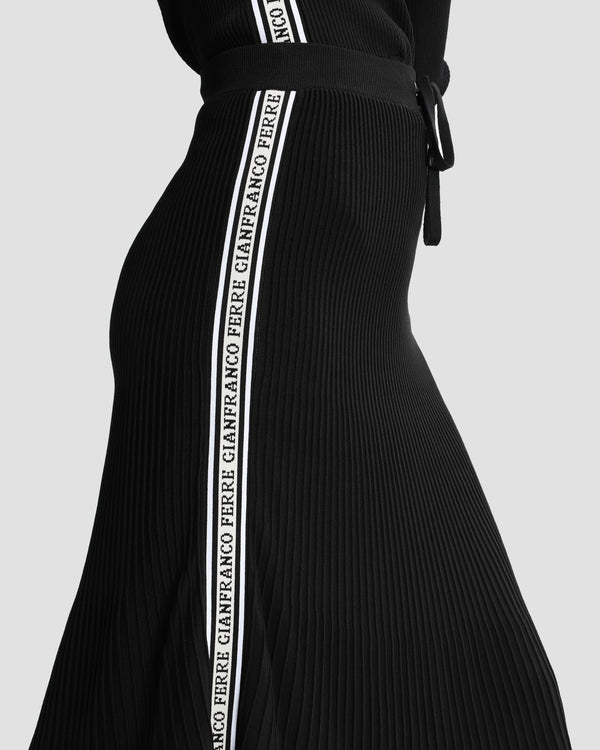 Gianfranco Ferre Ribbed Knit Logo Tape Skirt Black