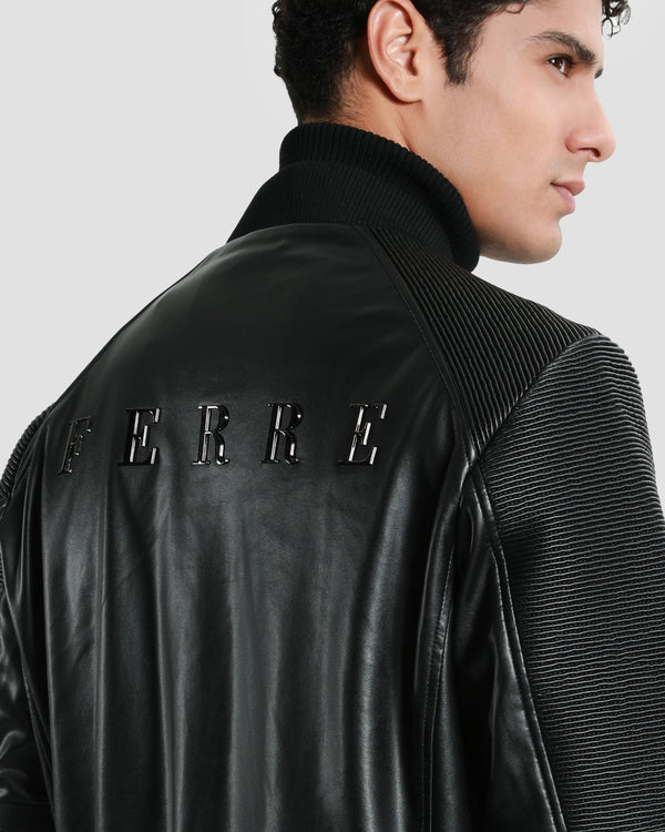 Gianfranco Ferre Ribbed Leather Jacket Black