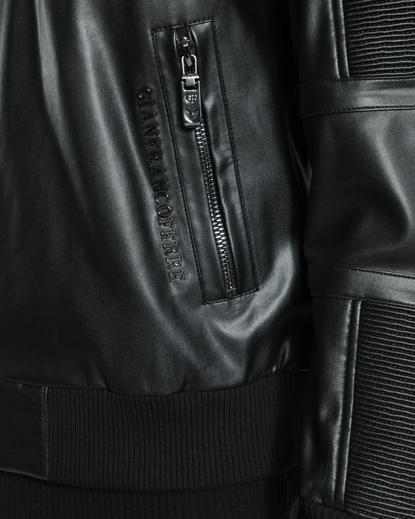 Gianfranco Ferre Ribbed Leather Jacket Black