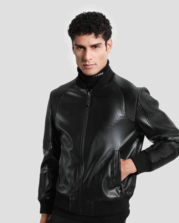 gianfranco ferre Ribbed Leather Jacket Black