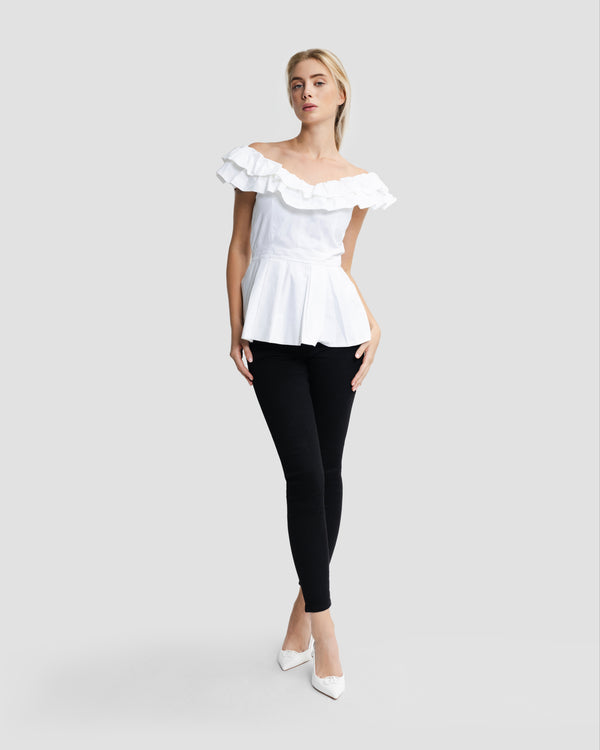 Gianfranco Ferre Ruffled Peplum Top White