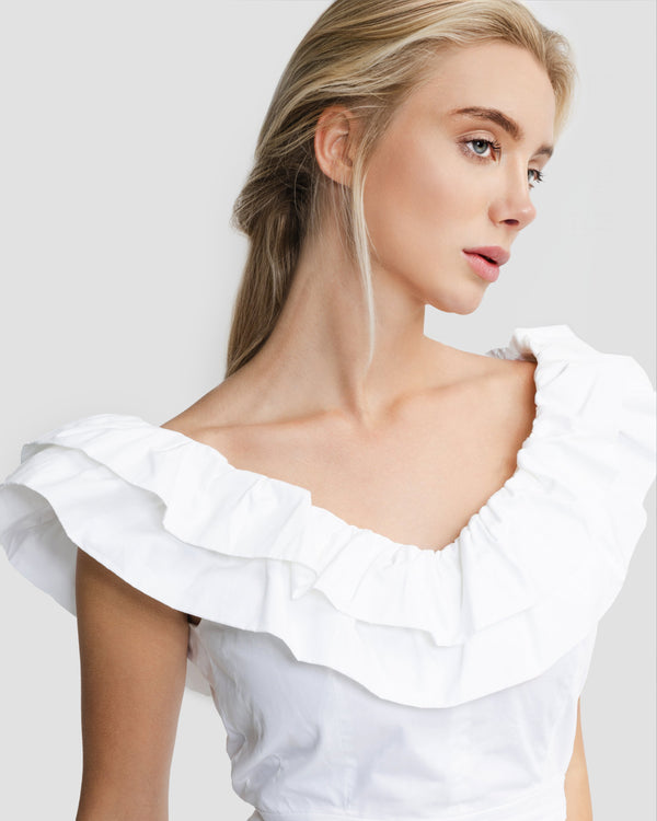 Gianfranco Ferre Ruffled Peplum Top White